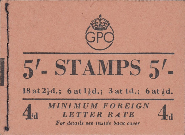 115599 1952 KGVI 5/- BOOKLET (BD31) INCLUDING PANE WITH PRINTED LABEL (QB18).