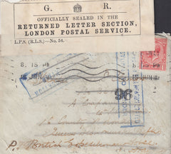 115676 1916 "OFFICIALLY SEALED IN THE RETURNED LETTER SECTION, LONDON POSTAL SERVICE." LABEL.