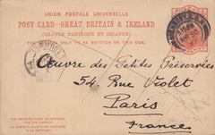 115742 1899 U.P.U. REPLY PAID POST CARD LONDON TO PARIS.