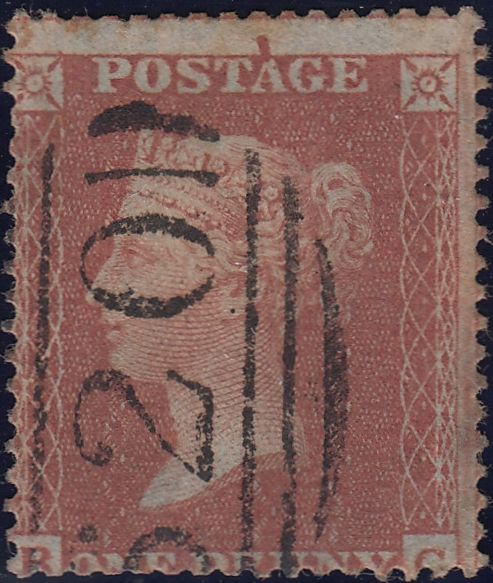 116145 1855 1D PL.12 MATCHED PAIR LETTERED BC S.C.14 (SG24) AND S.C.16 (SG21) SHOWING CONSTANT VARIETY.