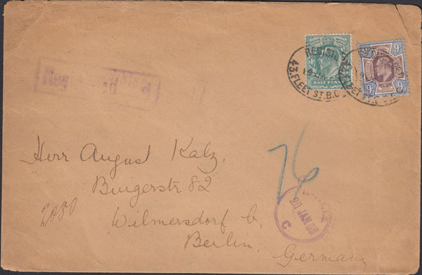 116390 1905 REGISTERED MAIL LONDON TO BERLIN/9D (SG250).