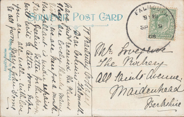 116395 1908 CORNWALL/FALMOUTH SKELETON DATE STAMP.