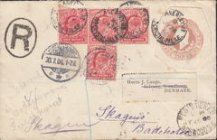 116407 1906 REGISTERED MAIL LONDON TO DENMARK/3D POSTAL STATIONERY CUTOUT.