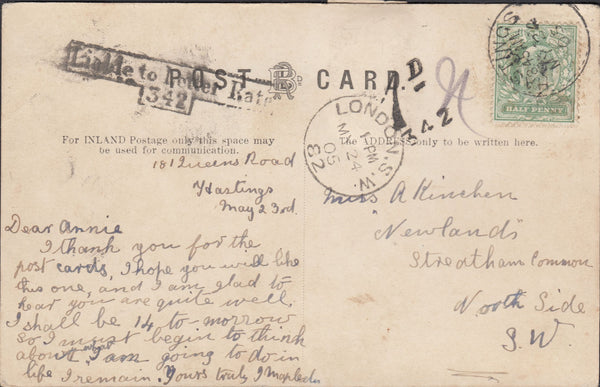 116408 1905 SURCHARGED MAIL DUE TO PHOTOGRAPH ATTACHED.