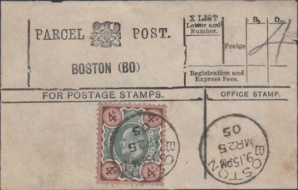 116409 1905 "BOSTON" PARCEL POST/4D (SG236).