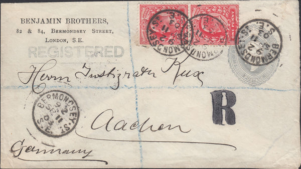 116429 1903 REGISTERED MAIL BERMONDSEY TO GERMANY.