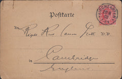 116431 1903 MAIL GERMANY TO CAMBRIDGE/1D SCARLET (SG219) USED IN GERMANY.