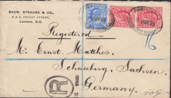 116435 1903 REGISTERED MAIL LONDON TO SACHSEN GERMANY.