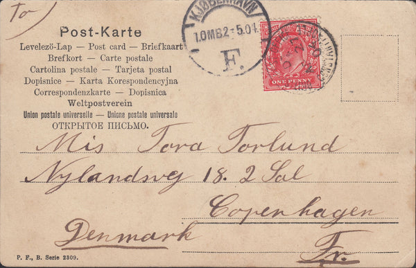 116450 1904 MAIL CONSTANTINOPLE TO DENMARK WITH GB KEDVII 1D.
