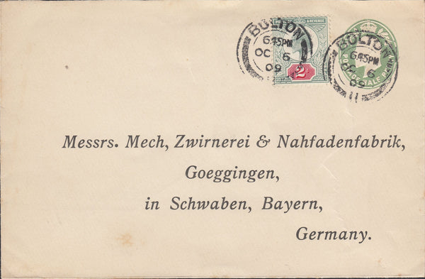 116454 1909 MAIL BOLTON TO GERMANY.