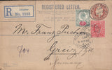 116463 1908 REGISTERED MAIL LEICESTER TO GREIZ GERMANY.