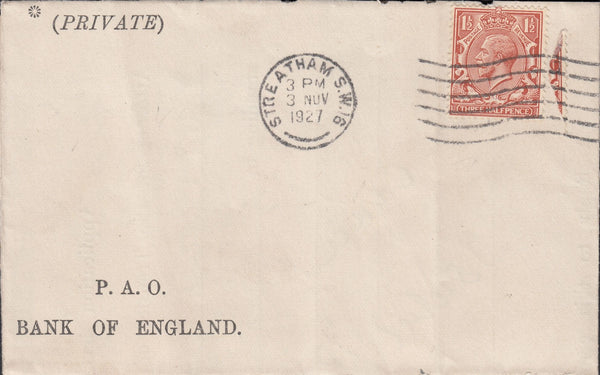 116833 1927 MAIL USED IN LONDON WITH VERY SMALL PART OF ADDITIONAL STAMP.