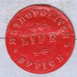 116861 1857 'METROPOLITAN LIFE OFFICE' WAFER SEAL ON WRAPPER LONDON TO LUDLOW.