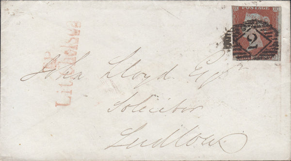 116863 1844 METALLIC STYLE CIRCULAR WAFER SEAL 'P' ON COVER TO LUDLOW.