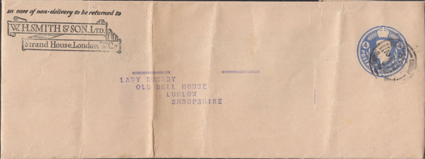 116896 1953 'W.H. SMITH' NEWSPAPER WRAPPER LONDON TO SHROPSHIRE.