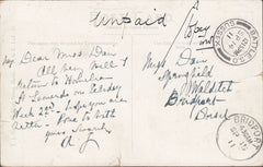 117135 1911 UNPAID MAIL BATTLE (SUSSEX) TO WALDITCH (DORSET).