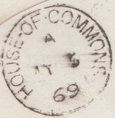 117174 1869 'HOUSE.OF.COMMONS' DATE STAMP ON ENVELOPE TO BEWDLEY.
