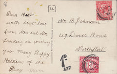 117374 1921 SURCHARGED MAIL TO NORTHFLEET (KENT).