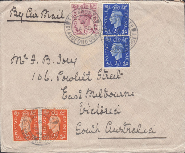 117407 1941 DORSET/'TURNWORTH' DATE STAMPS ON MAIL TO SOUTH AUSTRALIA.