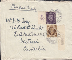 117409 CIRCA 1940 DORSET/'TURNWORTH' DATE STAMPS ON MAIL TO AUSTRALIA.