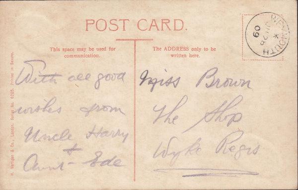 117443 1909 UNPAID MAIL WEYMOUTH TO WYKE REGIS (DORSET).