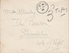 117478 1918 UNPAID MAIL SHERBORNE TO THE ISLE OF WIGHT.