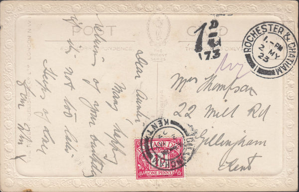 117485 1923 UNPAID MAIL ROCHESTER TO GILLINGHAM (KENT).