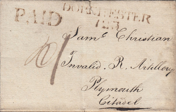 117507 1813 DORSET/'PAID' DISTINCTIVE HAND STAMP OF DORCHESTER TYPE 58 (DT262).