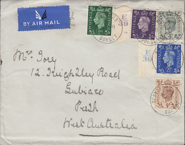 117531 1940 MAIL BLANDFORD TO PERTH WEST AUSTRALIA.