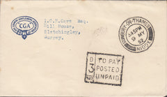 117599 1952 UNPAID MAIL SUNBURY ON THAMES (MIDDX) TO BLETCHINGLEY SURREY.