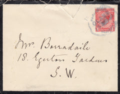 117613 1914 SUFFOLK/'POSLINGFIELD' RUBBER DATE STAMP ON MOURNING ENVELOPE WITH LETTER.