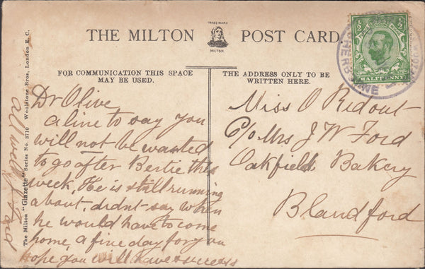117619 1911 DORSET/'GLANVILLES WOOTTON' RUBBER DATE STAMP.