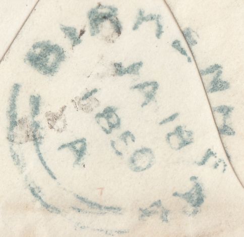 117681 1850 'BIRKENHEAD' (CHESHIRE) EMBOSSED ENVELOPE FLAP.