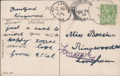 117697 1913 DORSET/'RINGWOOD' SKELETON STYLE DATE STAMP AND 'LONGHAM' DATE STAMP.