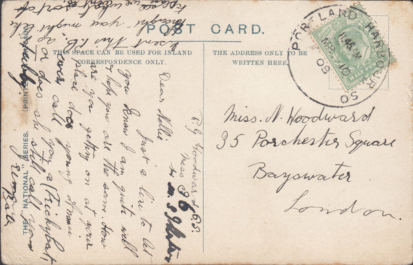 117700 1908 DORSET/'PORTLAND HARBOUR' SKELETON STYLE DATE STAMP.