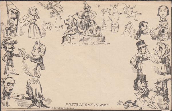 117725 CIRCA 1840 CONTEMPORARY REPRODUCTION OF SPOONER'S CARICATURE NO. 2 'POSTAGE ONE PENNY' IN BLACK.