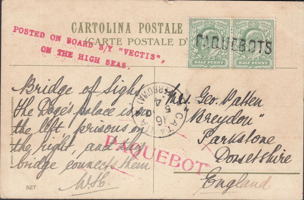 117741 1910 PAQUEBOT MAIL CATANIA TO DORSET.