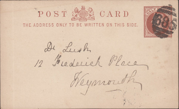 117761 CIRCA 1880 QV ½D BROWN POST CARD/'685' 3VOS CANCEL OF WILTON (WILTS).