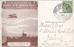 117853 1911 FIRST OFFICIAL U.K. AERIAL POST/LONDON POST CARD IN BROWN.