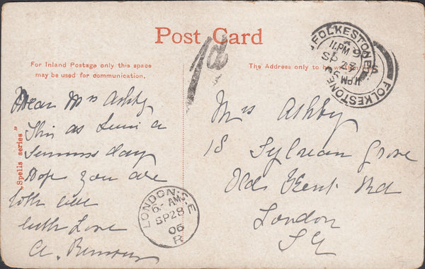 117914 1906 UNPAID MAIL FOLKESTONE TO LONDON.