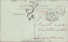117926 1905 UNPAID MAIL CALAIS TO LONDON.