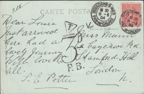 117943 1904 UNDERPAID MAIL BOULOGNE TO LONDON.