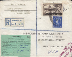 117995 1963 REGISTERED MAIL LONDON TO NEW YORK/2/6 CASTLE.