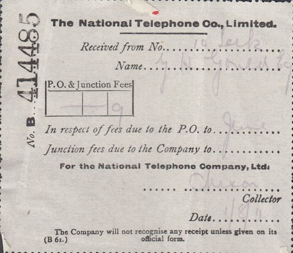 118020 1911 NATIONAL TELEPHONE COMPANY PRINTED WRAPPER HANLEY TO LEEK (STAFFS).