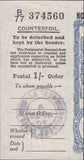 118029 1930 1/- POSTAL ORDER COUNTERFOIL CANCELLED WEST BAY (DORSET).