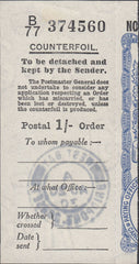 118029 1930 1/- POSTAL ORDER COUNTERFOIL CANCELLED WEST BAY (DORSET).