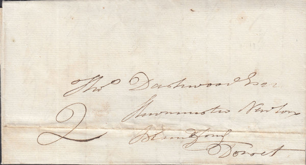 118038 1826 DORSET/'BLANDFORD 106' MILEAGE MARK/1D LOCAL RATE.