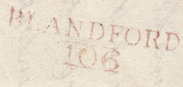 118040 1826 DORSET/'BLANDFORD 106' MILEAGE MARK/LOCAL RATE.