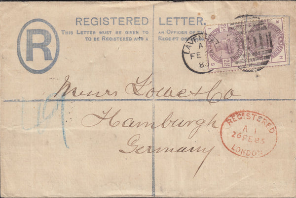 118054 1885 REGISTERED MAIL LAVENHAM (SUFFOLK) TO GERMANY.