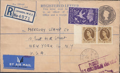 118068 1961 REGISTERED LETTER LONDON TO NEW YORK/MIXED REIGNS.